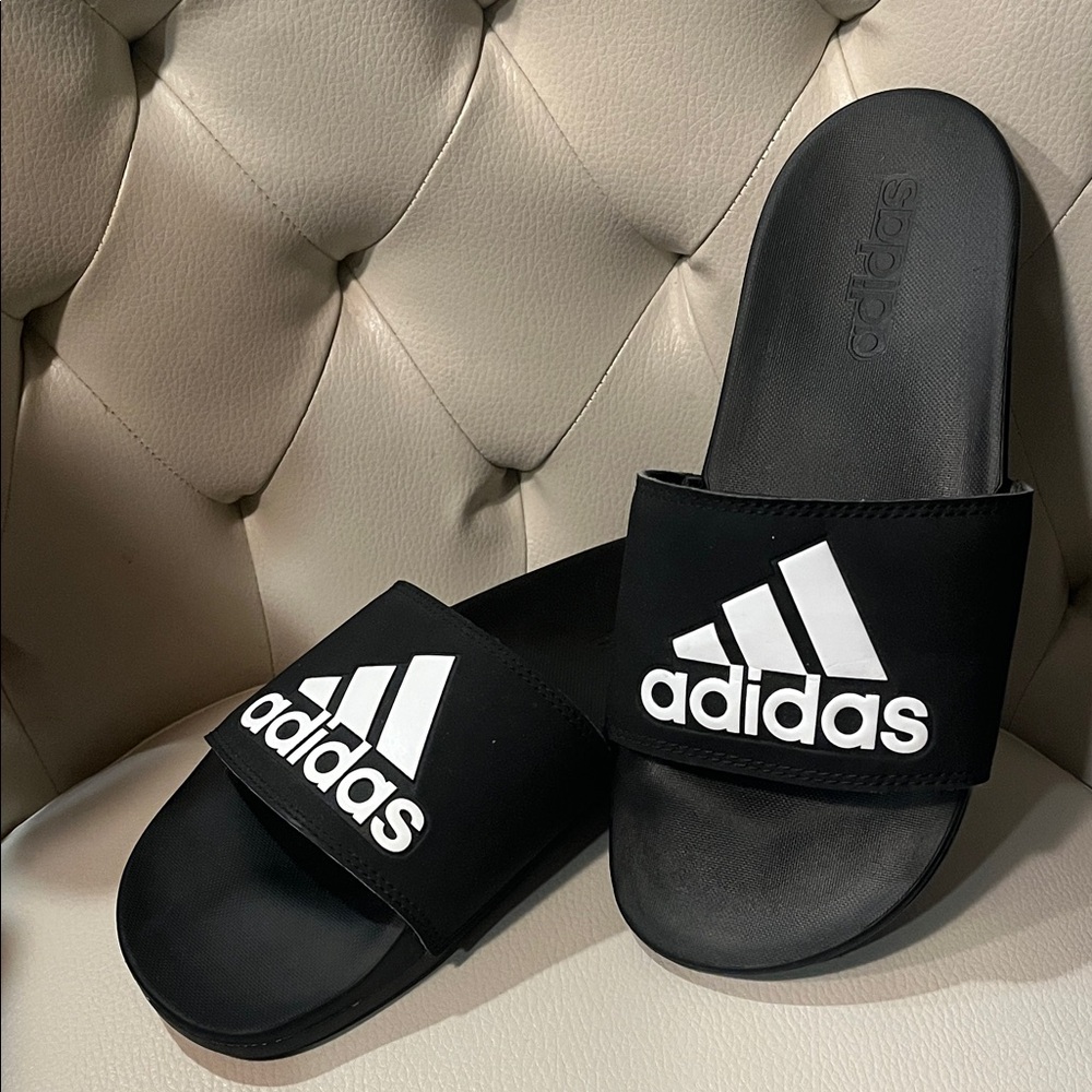 adidas Black Slides with White Logo Strap